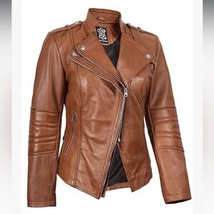 Elegant Tan Leather Women's Jacket